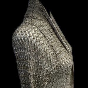 Romeo & Juliet Couture Cardigan Sweater Size Medium in Tan, Silver, Bronze